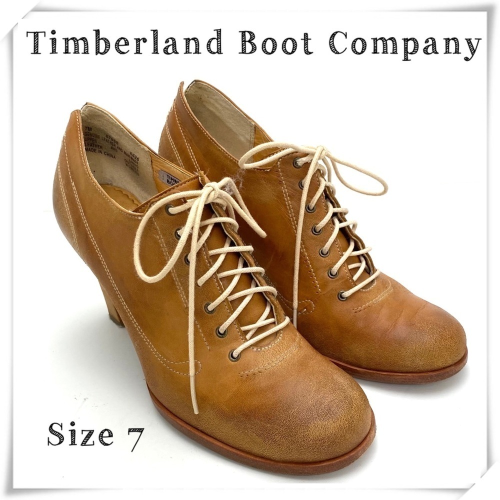 TIMBERLAND Boot Company Marge Leather Lace Up Heeled Oxford Bootie National tan